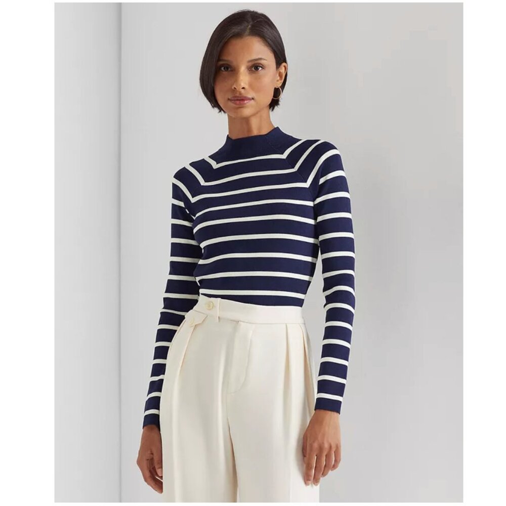 NWT Lauren Ralph Lauren Women's Striped Mockneck Sweater